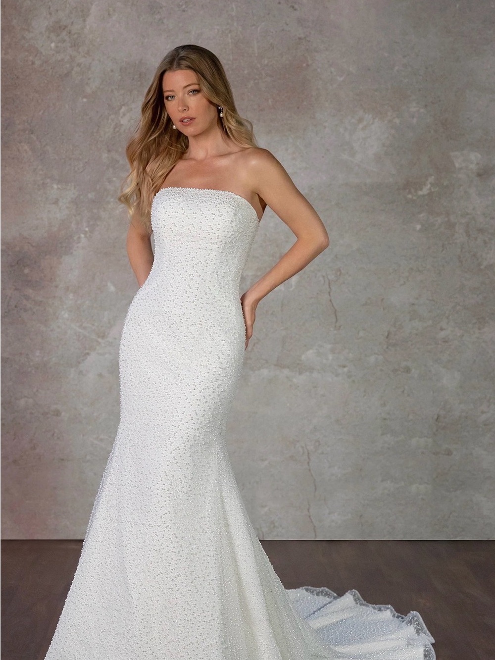 Strapless White Beaded Mermaid Bridal Gown